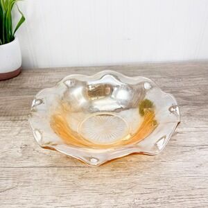 Vintage Marigold Iris & Herringbone Ruffled Bowl: Jeanette Ruffled Centerpiece‎